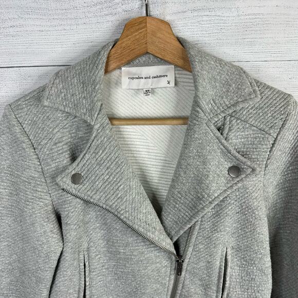 Cupcakes and Cashmere Womens size XS Wesley Moto Ribbed Gray Asymmetrical Jacket - Picture 5 of 13